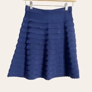Lilly Pulitzer Navy Blue Scalloped Tiered Ruffle A-Line Flare Knit Skirt Size XS